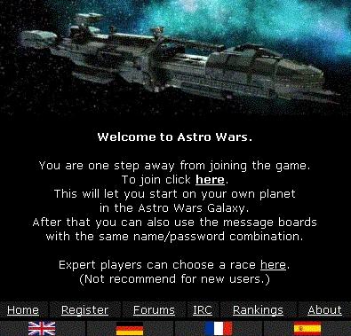 Astrowars login page